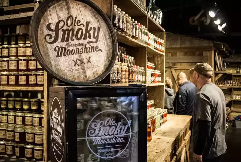 ole smoky moonshine bottles and mini fridge