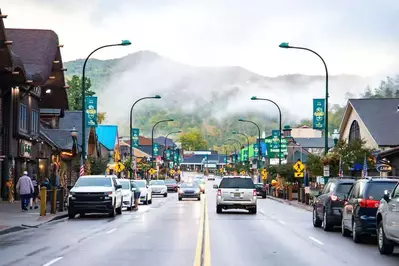 downtown Gatlinburg in the rain