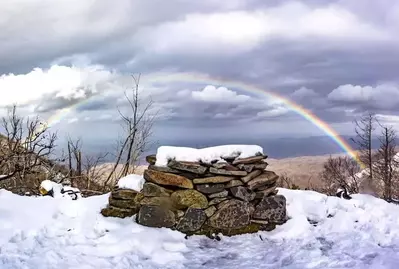 view from bullhead trail with a rainbow