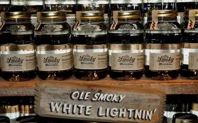 Jars of Ole Smoky Moonshine in Gatlinburg.