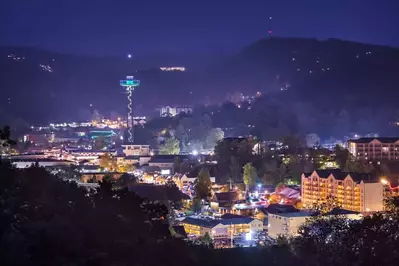 Stunning photo of the city of Gatlinburg TN at night.