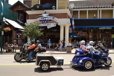 Motorcycles outside of the Gatlinburg Hollywood Star Cars Museum.