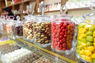 Jars of candy in a shop.